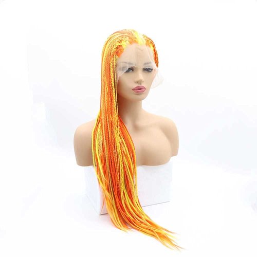 melody wig Yellow/Orange Mixed Color Braid Wigs Synthetic Braid Lace Front Wigs For Women Hair Bright Color Wig Heat Resistant Fiber Long Braiding Hair …