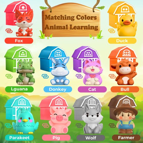 Oriate Learning Toys for 1,2,3 Year Old Toddlers, 20Pcs Farm Animals Counting Color Sorting Montessori Toys Fine Motor Skill, Kids Birthday Gift Age 12+ Months