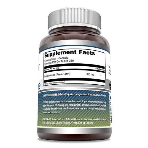 Amazing Formulas L-Glutamine Supplement | 500 Mg Per Serving | 250 Capsules | Amino Acid | Non-GMO | Gluten Free | Made in USA