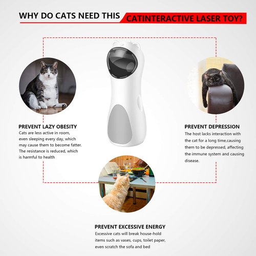 MASALING Cat Toy Laser Automatic, 2021 Newest Interactive Cat Laser Toy Placing Hign 5 Random Pattern Automatic On/Off，Interactive Laser Toy for Kitten,USB Charging