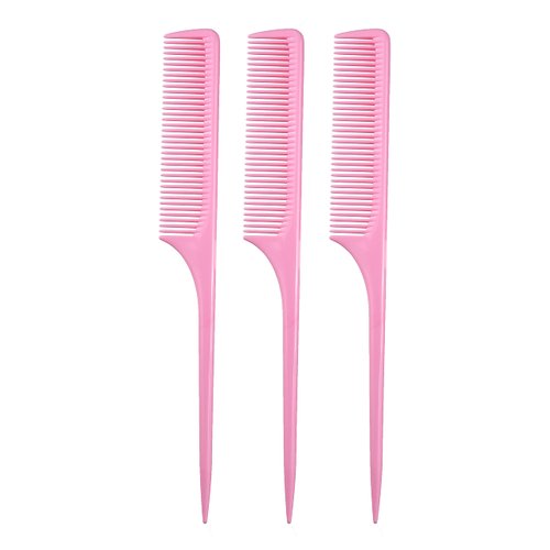 Allegro Combs 61 XL Rat Tail Combs Wide Tooth Comb Detangling Hair Styling Coarse Hair Foiling Thick Back Parting Combs Hairstylist Combs For Women Made In USA 3 Pc. (Light Pink)