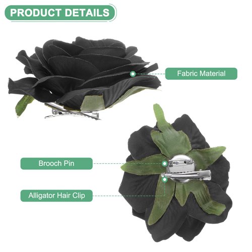 M METERXITY Rose Hair Clip, 4.33 Inch Flower Hairpin Fabric Floral Brooch for Bridal Wedding/Party/Women Hair Accessories, Hair Flowers Headpiece Floral Hair Pins [11cm, Black]