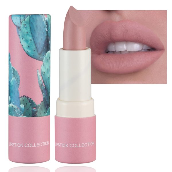 Matte Nude Lipstick,Nude Paper Tube Nude Matte Lipsticks for Women,Bold & Intense Colors,Non-Stick Cup Not Fade Silky Smooth Velvet Lip Gloss Set Nude Lip Stick Matte Lipstick Lip Makeup Gifts(Pink)