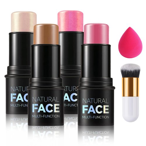 DAMUSI 6PCS Highlighter and Contour Sticks,Shades with Highlighter Stick,Cream Bronzer Stick,Cream Blush Stick for Sculpt the Cheeks,Lightweight Contour Makeup Kit for Beginners - Set B