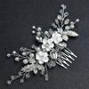 CASOLVX Bride Hair Comb Flower Leaf Headpiece Pearl Hair Clips Wedding Hair Accessories for Brides Bridesmaids Women