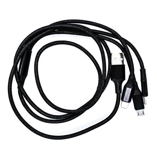 Nylon Data Line 3 in 1 Cable for iPhone Android Type-c Mobile Phone Multi-Function USB One Dragging Three Data Charge Cord 4ft Length. (Black)