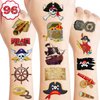 Pirate Temporary Tattoos Birthday Themed Party Supplies Decorations Favors 8 Sheets 96PCS Decor Cute Stickers Tattoos for Class School Prizes Gift for Kids Boys Girls Carnival Christmas Rewards