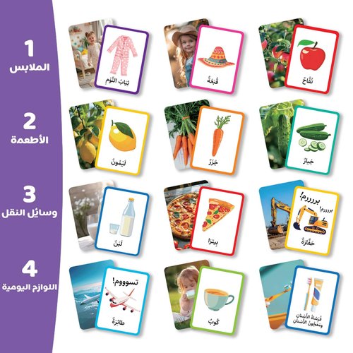 Bear Tale 54 Arabic Alphabet Flash Cards for Kids, Daily Life Theme, Double-Sided Flashcards with Colorful and Bright Images, Arabic Learning Educational Toys Gifts for Boys and Girls