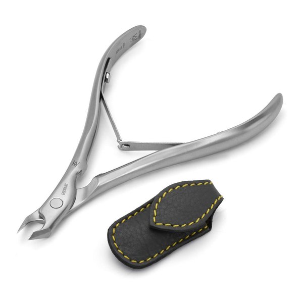 GERMANIKURE Tapered Professional Cuticle Trimmer - 1/4 Quarter Jaw Nipper - Ethically Made in Germany - FINOX Stainless Steel Sharp Cuticle Remover in Leather Case – Manicure Tool, r153, 3mm