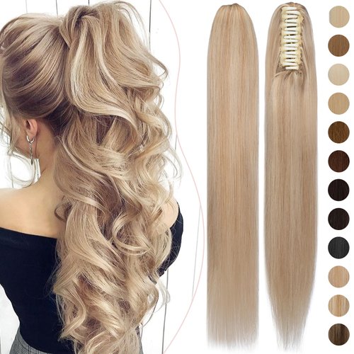Rich Choices Claw Clip Ponytail Extension Human Hair 20 Inch Real Hair Ponytail Balayage #18P613 Ash Blonde Highlighted Bleach Blonde 120g One Piece Clip In Long Ponytail Hair Extension For Women