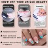 Press on Nails Short Almond Fake Nails with Fresh Simple blue&white flowers Design Glue on Nails Acrylic Nails Decorate False Nails with Glue French Oval Stick on Nails For Women Girls 24Pcs