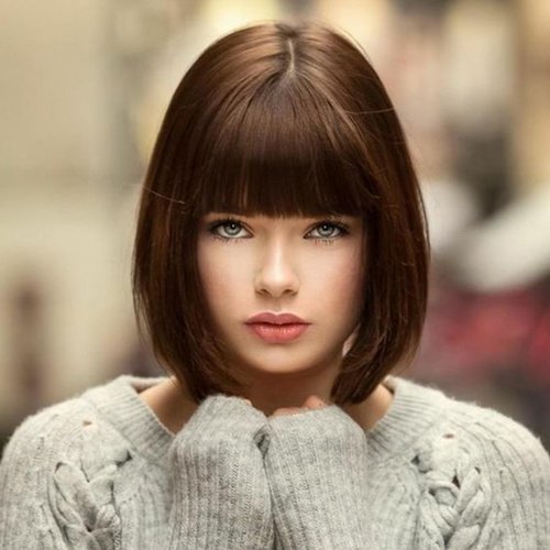 PHOENIXFLY Short Brown Bob Wig With Bangs -12 Inch Natural Fashion Bob Wigs for Women, Cute Colored Synthetic Wig for Daily Party Halloween (Brown)