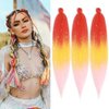 Pre Stretched Braiding Hair 28 Inch Ombre Braiding Hair Pink Hot Water Setting Yaki Texture Synthetic Hair Extensions For Box Braids(Pack of 3, Red/Yellow/Pink)