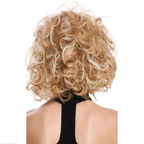 Sallcks Short Curly Blonde Wig for Women Shaggy Curly Natural Synthetic Heat Resistant Cosplay Costume Wig with Wig Cap