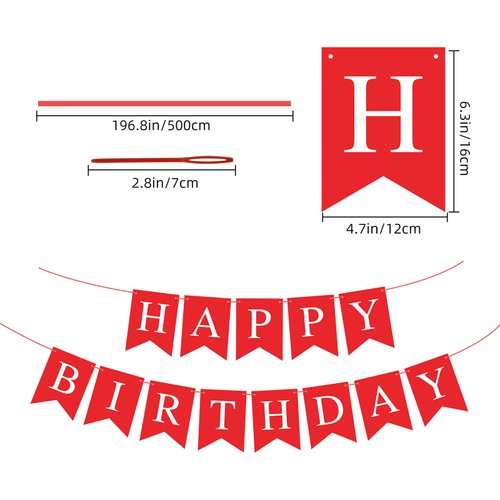 Eaezerav Red Happy Birthday Banner Bunting Banner Sign, Happy Birthday Garland Tea Party Decorations, Christmas Thanksgiving Birthday Party Supplies for for Kids and Adults