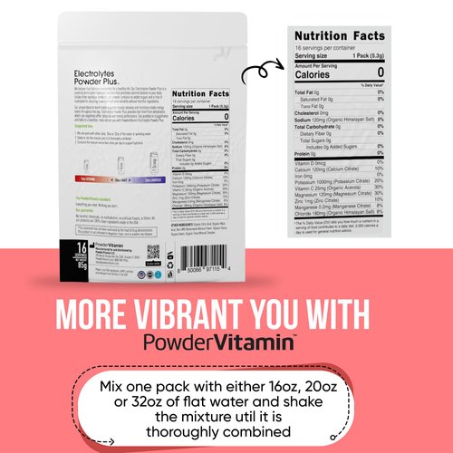 PowderVitamin Electrolytes Powder Plus, Keto, Watermelon, Sugar Free, Pink Himalayan Salt, 1000mg Potassium, 120mg Calcium, 120mg Magnesium, Non-GMO, Zero Calories, (16 Hydration Packets)