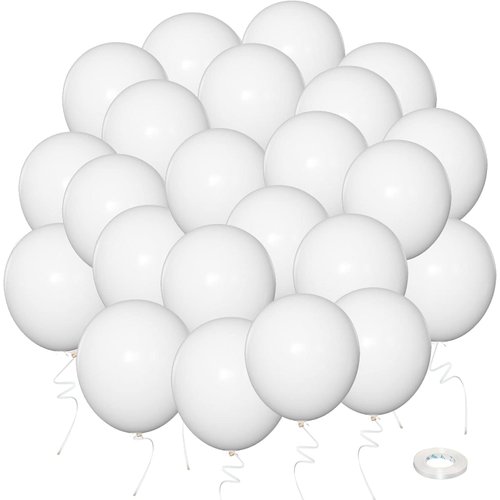 100 Pcs 12" White Latex Balloons for Party Boys and Girls Birthday Party Supplies