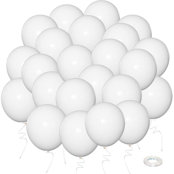 100 Pcs 12" White Latex Balloons for Party Boys and Girls Birthday Party Supplies