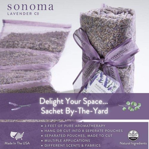 Sonoma Lavender Dried Lavender Sachets by The Yard for Drawers and Closets, Natural Air Freshener for Home, Car, Bag, Room, and Closet