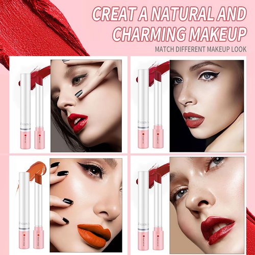 4 Colors Mini Tube Mate Velvet Lipstick, Lip Tint Lip stain Long Lasting 24 hours Waterproof Liquid Lipstick, Red Moisturizer Smooth Lip Stick Cosmetic