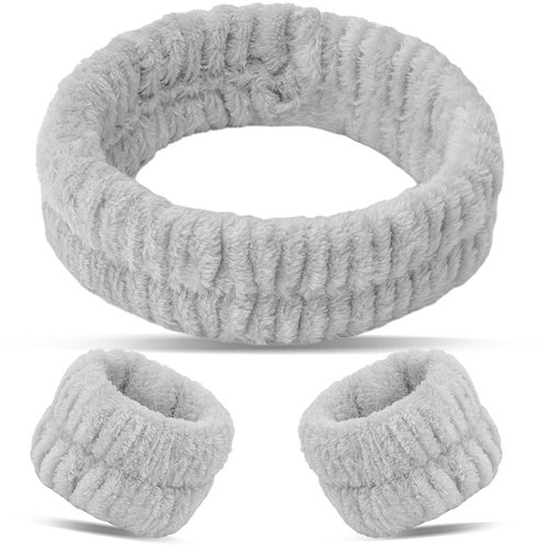 Chanaco Headband for Washing Face, Wrist Bands for Washing Face, Spa Headband, Skincare Headband, Makeup Headband, Face Wash Headband, Grey Skin Care Hair Accessories for Women Girls Gifts
