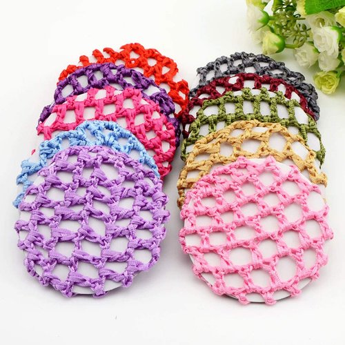 10PCS Women Mesh Bun Cover Crochet Snood Hair Net and 2PCS Magic Hair Ring Styler Maker Hot Hair Donut Bun for Ballet Dance Skating (Colorful+Black)