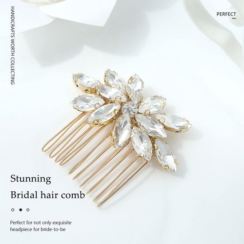 Easedaily Rhinestone Bride Wedding Hair Comb Gold Crystal Bridal Hair Piece Hair Accessories for Women and Girls