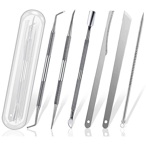 6pcs Ingrown toenail Tool, Toenail File and Lifters, Professional Surgical Stainless Steel Ingrown Toenail Removal Tool Kit, Under Nail Cleaner Tools Pain Relief(Natural color)
