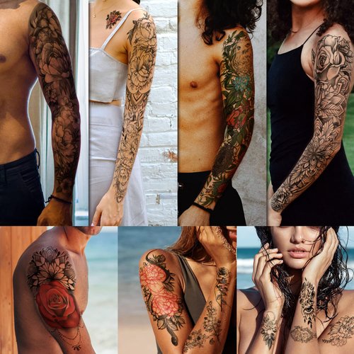 46 Sheet Full Arm Temporary Tattoo for Women with Peony Bird Daisy Rose Half Arm Flower Chrysanthemum Temporary Tattoos for Girls Boys Long Lasting Butterfly Fake Tattoo for Youngs