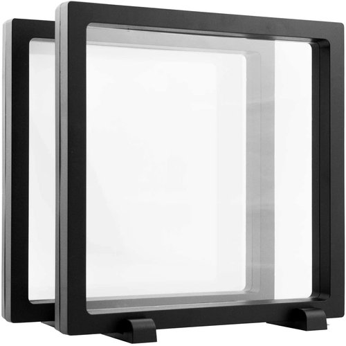 RECHIATO 2Pcs of 3D Floating Display Cases 7"×7"×0.8", Coin Display Case Coin Holder Coin Display Frame Stand Holder for Military Challenge Coin, AA Medallion