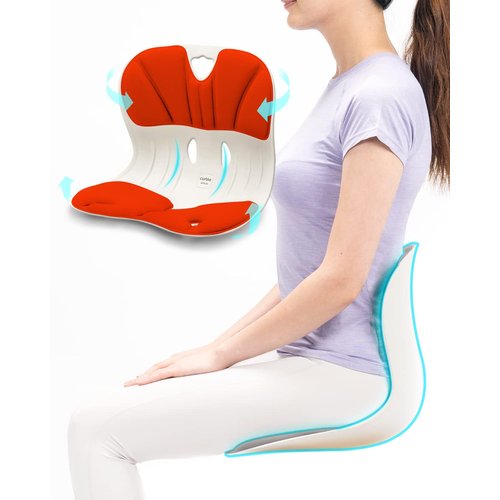 Curble Wider, Ergonomic Lower Back Support, Lumbar Support Back Posture Corrector for Low Back Pain Relief, Perfect for Home Office Desk Chair, and Floor Seat, Patented (Red)