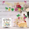Glitter Tropical Happy Birthday Banner Luau Birthday Banner and Birthday Cake Toppers Flamingo Flower Banner for Summer Birthday Party Decorations Theme Baby Shower Supplies