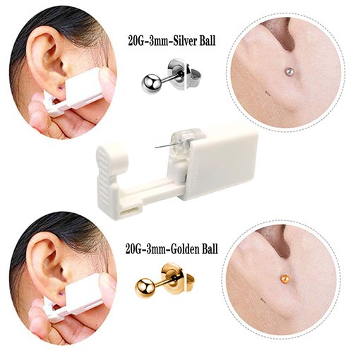 4 PCS Self Ear Piercing Gun Kit, Disposable Ear Piercing Gun Tool Set with Stud Earrings and Clean for Salon Home Use (3MM)