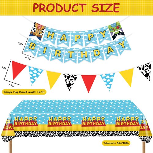 PPXMEEUDC Cartoon Story Party Decorations Blue Sky White Cloud Tablecloths Cloud Cow Print Banner Flags Hanging Decorations for Birthday Baby Shower Cartoon Story Party Supplies