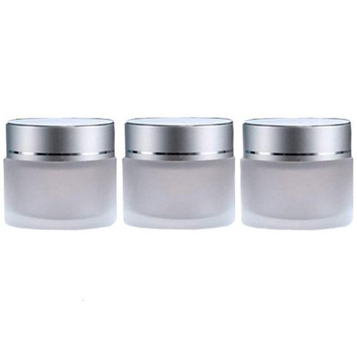 Ericotry 3PCS Refillable Frosted Clear Glass Cosmetic Jars Empty Face Cream Lip Balm Storage Container Pot Bottle With Silver Lids for Travel and DIY Home Use size 30g