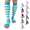 Doc Miller Open Toe Compression Socks for Women and Men 15-20mmHg, Shin Splints, Varicose Veins and Calf Injury Recovery, 1 Pair Teal White Medium Toeless Compression Socks Women