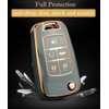 Cacacar for Chevy Key Fob Cover, Premium TPU Full Protection Key Fob Case for Chevrolet Equinox Camaro Cruze Malibu Sonic Buick Terrain (5 Buttons Black)