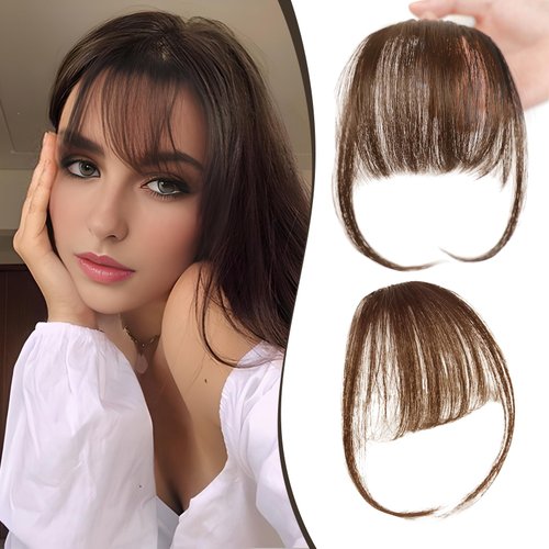 Bangs Hair Clip 100% Human Hair, Wispy Bangs Clip in Hair Extensions, Wispy Clip in Bangs, Fake Bangs with Temples for Women, Womens Wig Toppers, Hairpiece Clip on Bang with Thinning Hair Ponytail