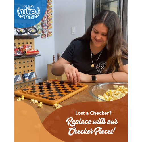 WE Games Checkers Pieces Only, Wooden Checker Board Game Pieces, 24 Red and Black Stackable Player Pieces with a Drawstring Storage Bag, 1.5 Inch Diameter Carved Versatile Backgammon Game Pieces