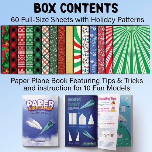 Paper Airplane Kit, Christmas Stocking Stuffers for Kids, Toys for Ages 8-13 Instruction Book, 60 Holiday Sheets, Christmas Gift Box, Stocking Stuffers Ideas for Boys 8-12 Christmas Crafts 2024