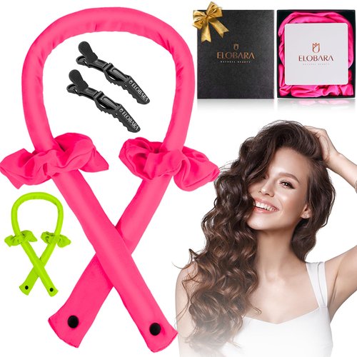Elobara Heatless Curling Rod Set - Overnight Headband Kit for Easy Effortless Curls, Hair Curlers to Sleep In, No Heat Styling (Neon Pink)