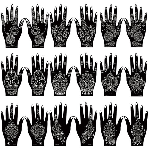 18 Sheet Henna tattoo kit Temporary Tattoo Stencils, Hands henna Tattoo Sticker Indian Temporary ...