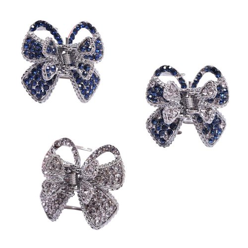 Ruihfas 3Pcs Retro Crystal Rhinestone Butterfly Bangs Clip Bow Hair Claw Gripper for Girls Women 0.78×1.38 inch
