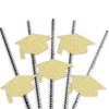 Gold Glitter Grad Cap Party Straws - No-Mess Real Gold Glitter Cut-Outs & Decorative Graduation Party Paper Straws - Set of 24