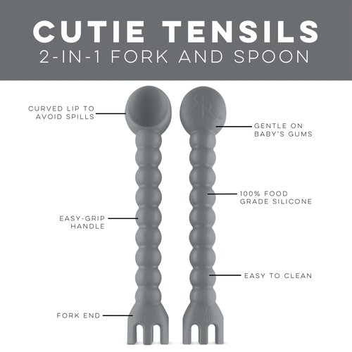 Ryan & Rose Cutie Tensils Baby Spoon and Fork [2 Pack] (Charcoal)