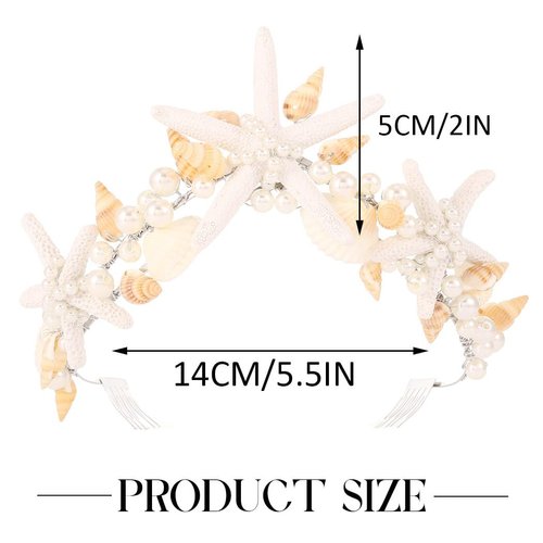 Catery Starfish Crown and Tiara Pearl Seashell Headband Beach Wedding Headpiece for Women and Brides