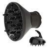Universal Hair Diffuser Adaptable Hair Dryer Attachment for Blow Dryer Nozzles from 1.7 to 2.2 inch Diameter (Black with Shampoo Brush)