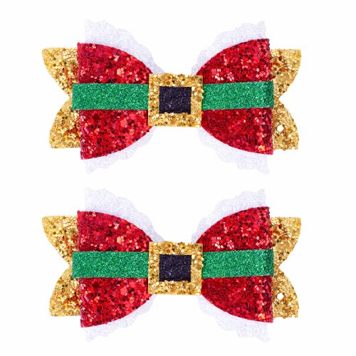 Sparkly Christmas Hair Bows for Girls Glitter Sequin Hair Clips Cheer Bows Metal Alligator Hairpins Hair Accessory for Christmas Party XMAS Gifts, Red & Gold & Green