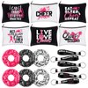 Tondiamo 18 Pcs Cheerleading Makeup Bags Cheer Bags Cases Zipper Pouch Cheerleading Quote Keychain Inspirational Key Ring Cheer Scrunchies Girls Elastic Hair Accessories for Cheerleader Teammate Gift