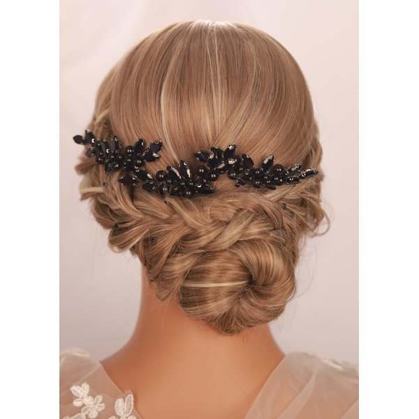 Kercisbeauty 3pcs Dainty Black Rhinestones Beads Hair Pins Wedding Bridal Black Hair Jewelry Women Girls Prom Haloween Party Hairpiece